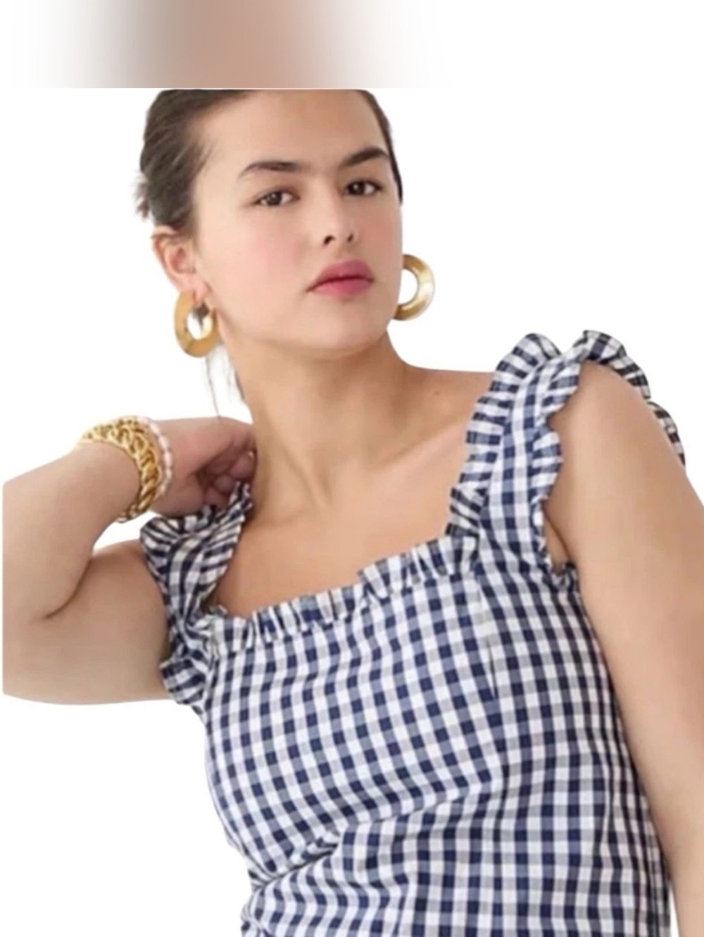 'J.CREW' RUFFLE CLASSIC GINGHAM LINED TOP SMOCKED BACK